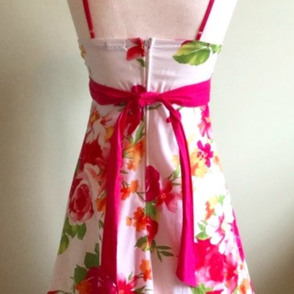 Sun Dress Floral Flowers Toile Bow Spaghetti Strap Sun Dress - Picture 3 of 5